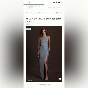BHLDN Dylan One-Shoulder Satin Gown- 16W worn once as bridesmaid and dry cleaned